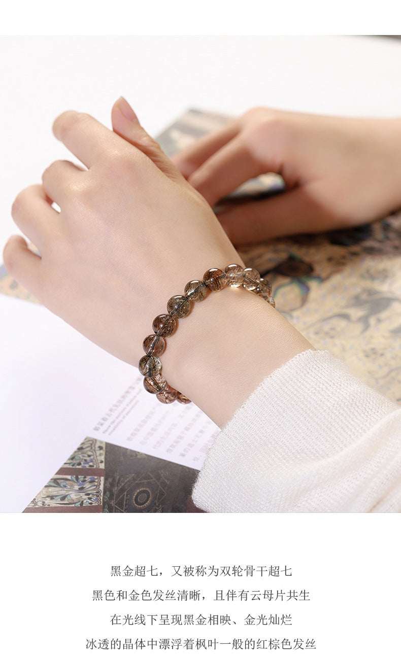 Zenflowing Natural Rutilated Quartz Bracelet – Clear Ice-Cut Round Beads for Men & Women