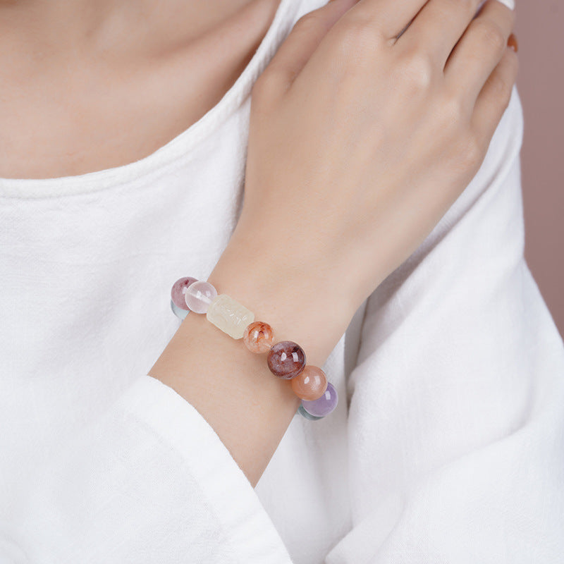 Natural Multi-Treasure Crystal Bracelet – Yellow Tower, Pink & Purple Quartz Beads