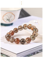 Zenflowing Natural Rutilated Quartz Bracelet – Clear Ice-Cut Round Beads for Men & Women