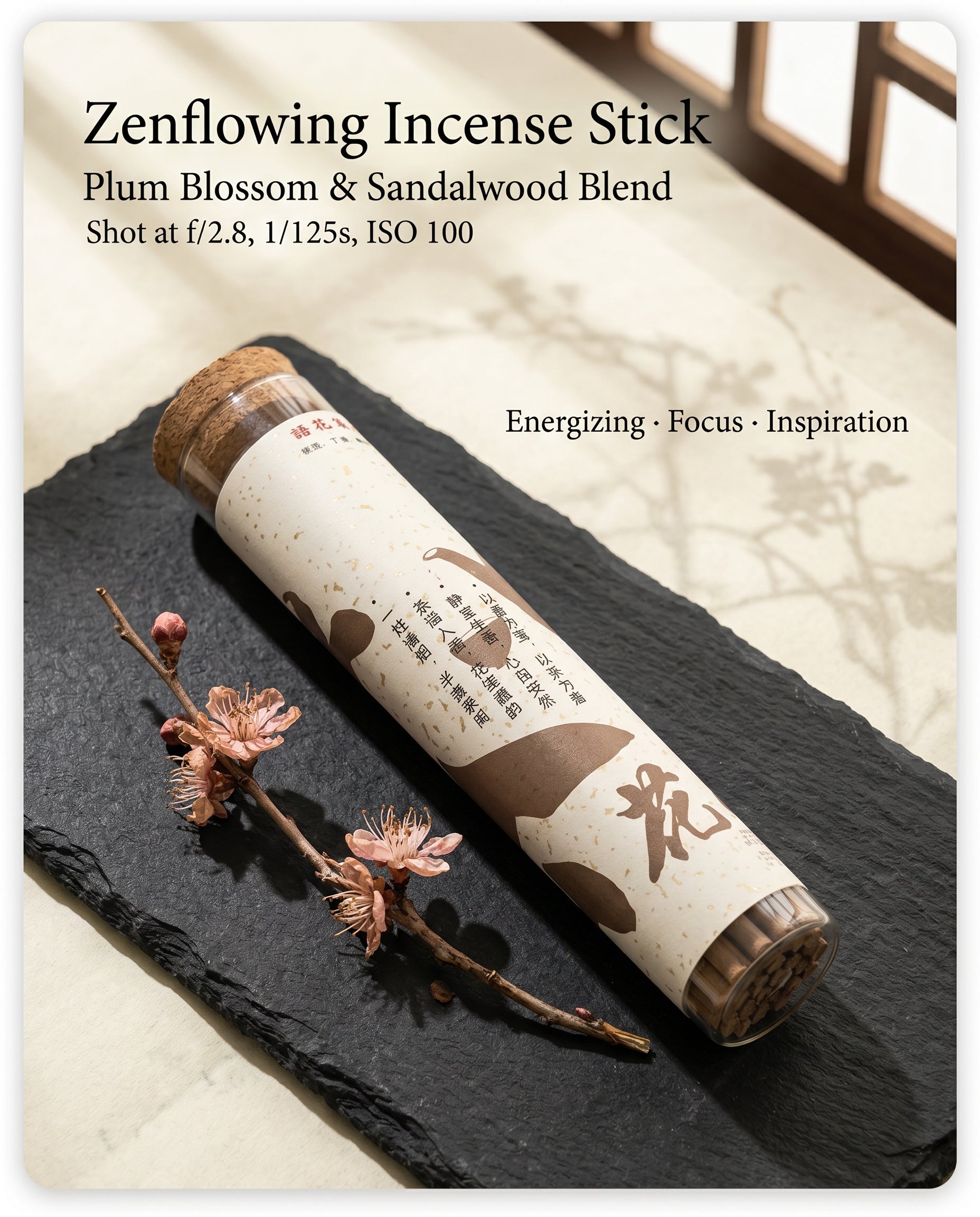 Zenflowing Energizing & Focus Enhancing Plum Blossom Camellia Sandalwood Incense Stick