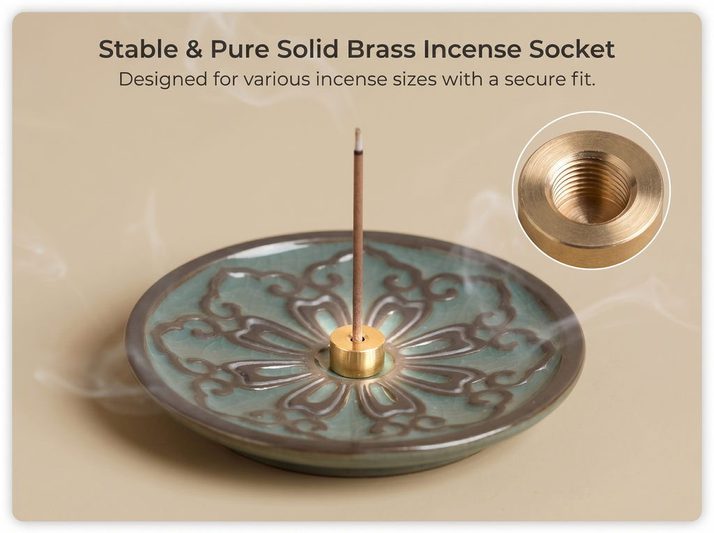 Zenflowing Ruyi Lotus Serenity Ceramic Incense Holder Tray