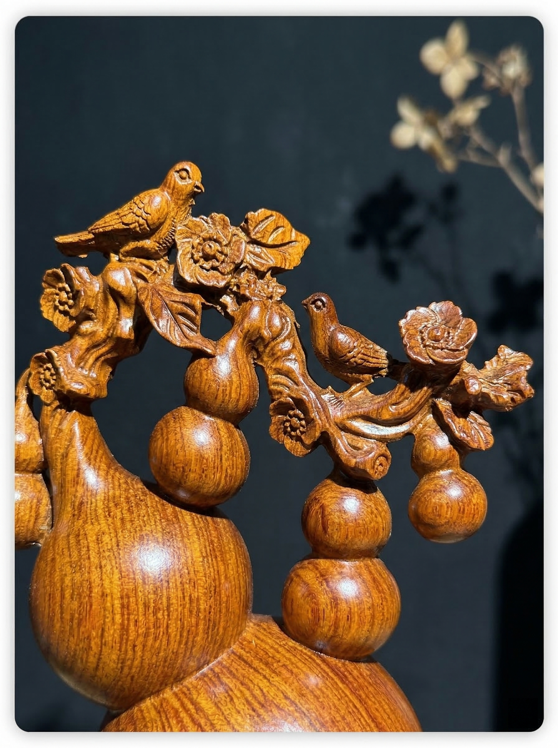 Zenflowing Five Blessings Wooden Gourd Sculpture - Ebony & Rosewood Home Decor for Good Fortune