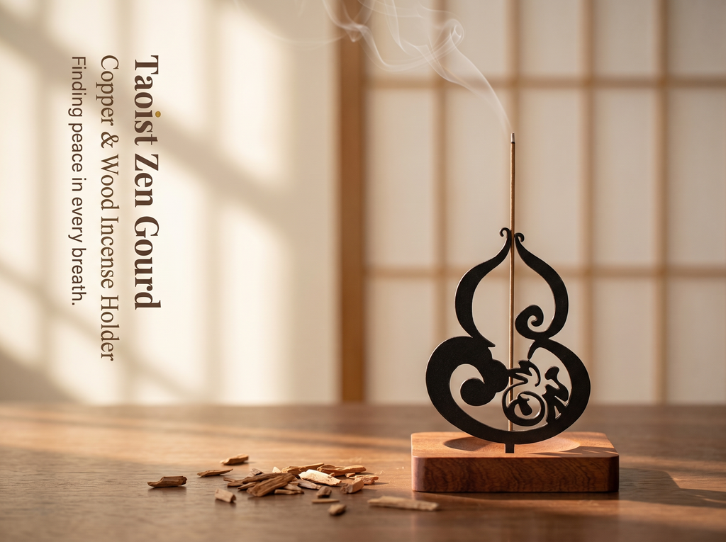 Zenflowing Taoist Gourd Harmony Copper & Wood Incense Holder