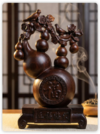Zenflowing Five Blessings Wooden Gourd Sculpture - Ebony & Rosewood Home Decor for Good Fortune