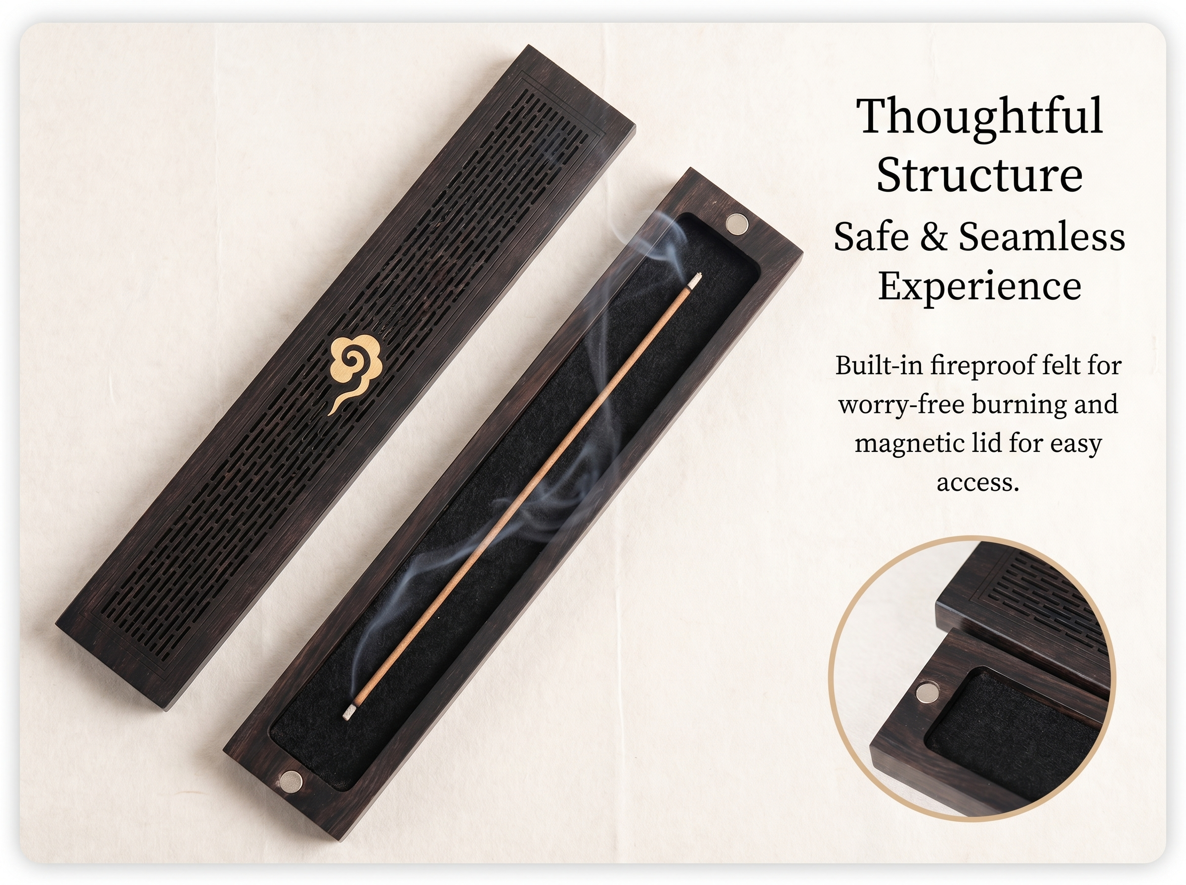 Zenflowing Ebony Wood Horizontal Incense Box