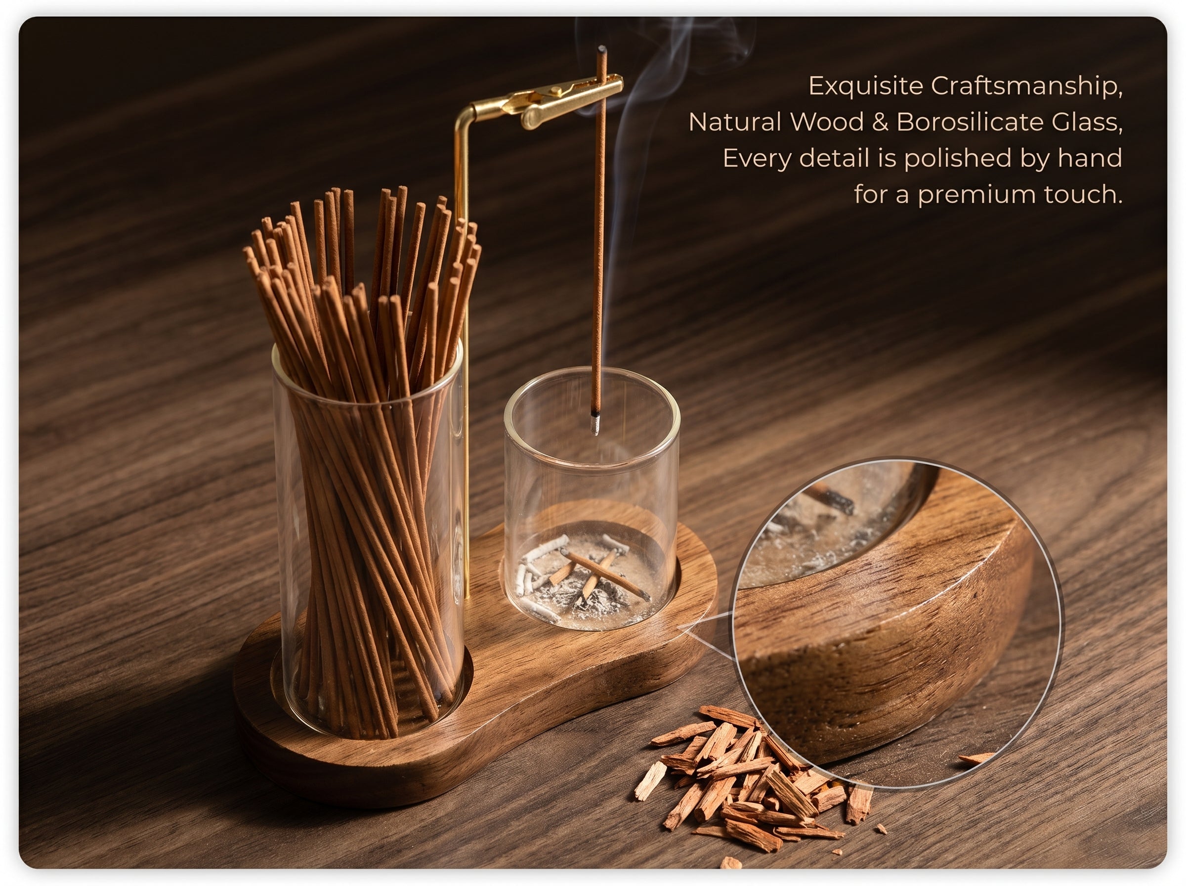 Zenflowing Multi-Function Wood & Glass Incense Burner