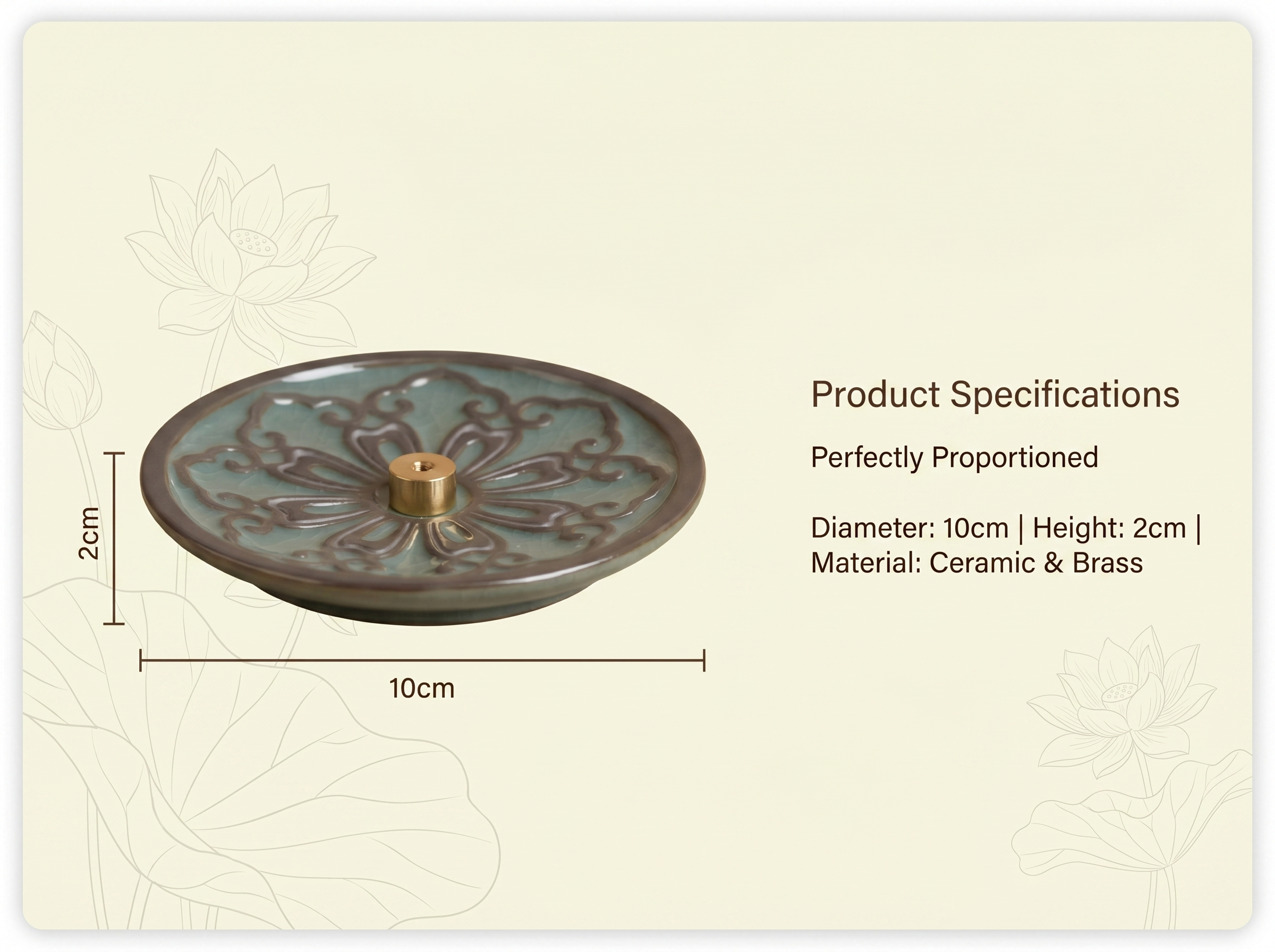 Zenflowing Ruyi Lotus Serenity Ceramic Incense Holder Tray