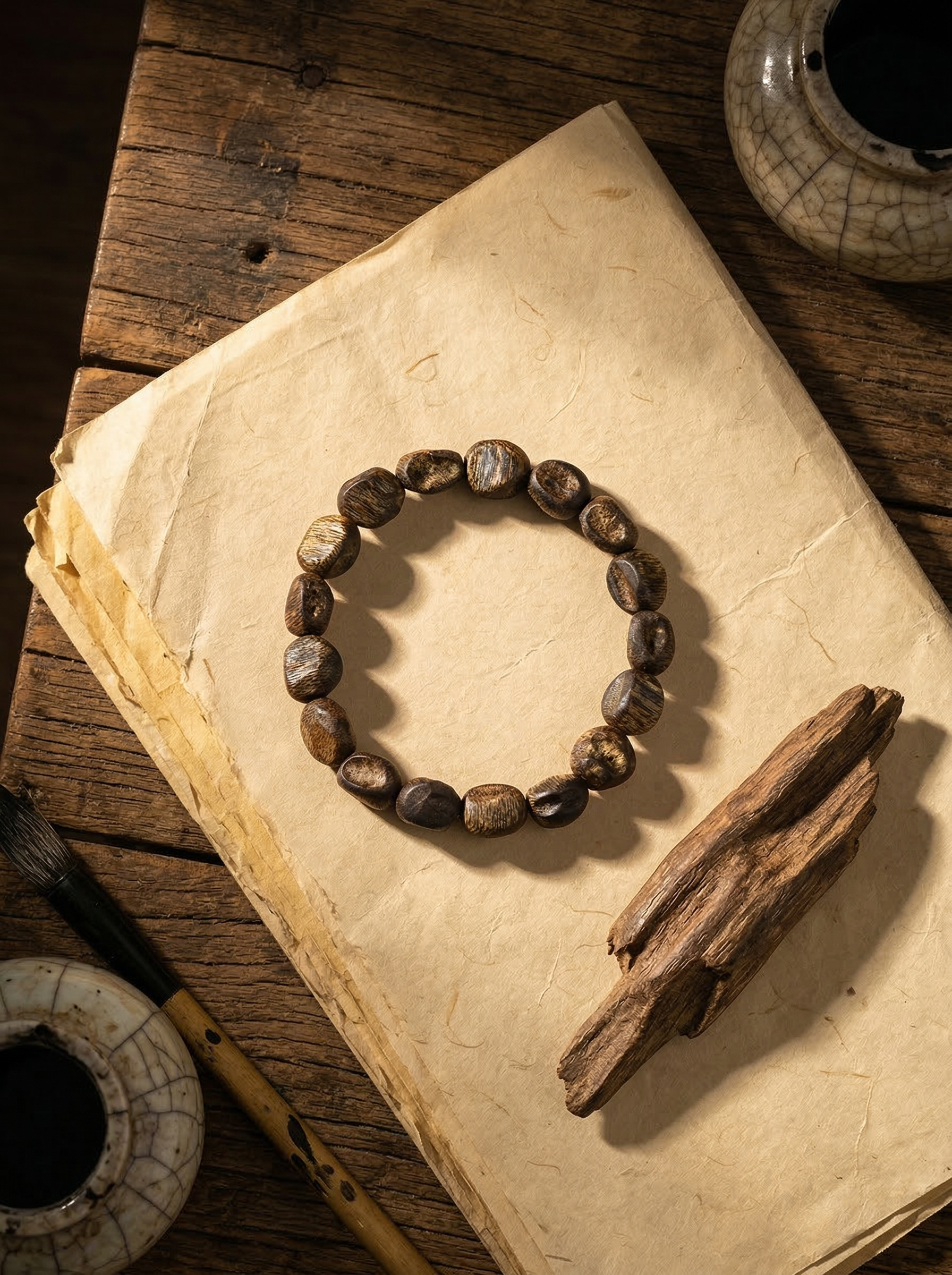 Zenflowing Natural Hainan Kyara Agarwood Scar Bead Bracelet