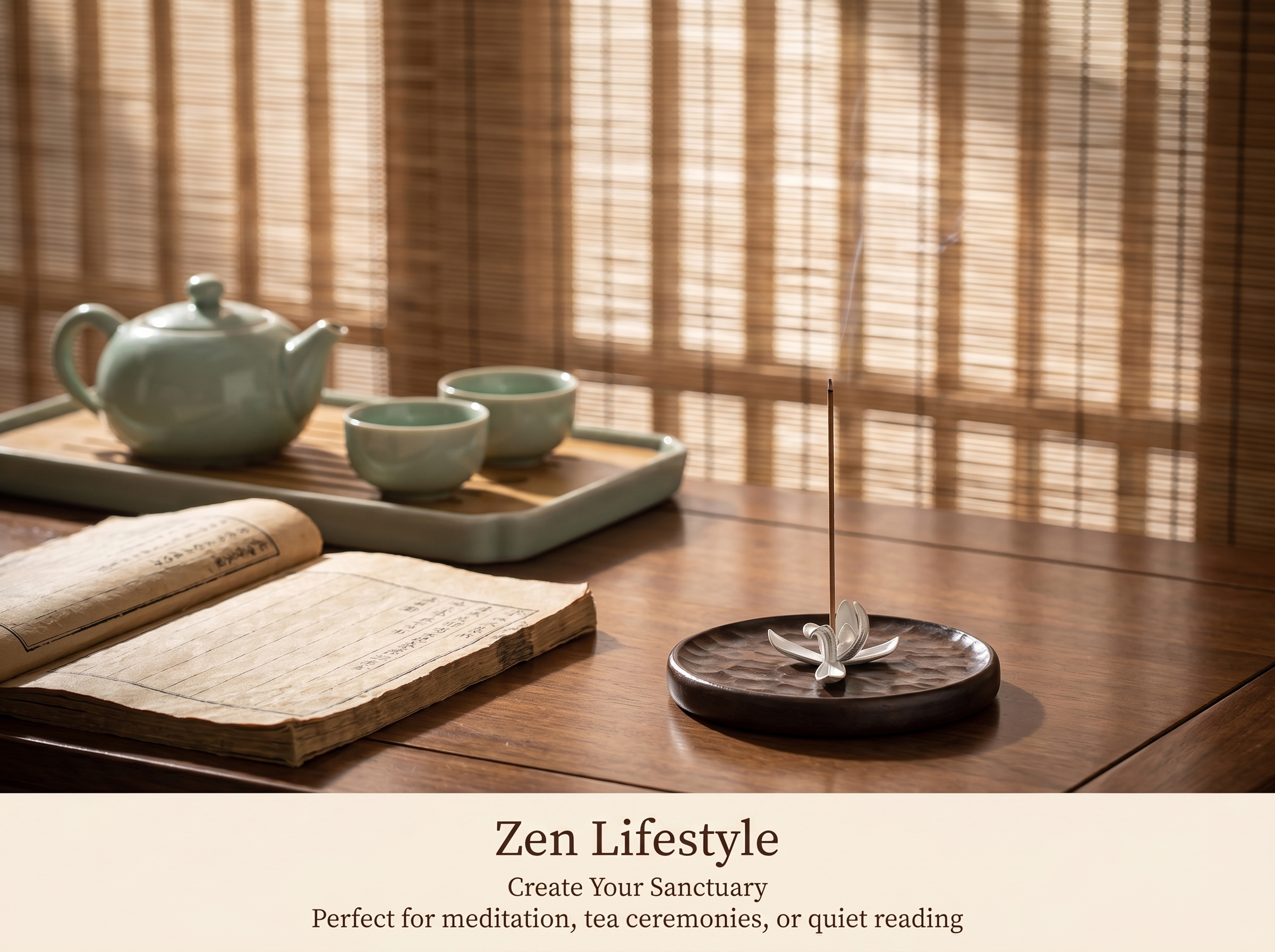 Zenflowing Magnolia Harmony Tin & Solid Wood Incense Holder