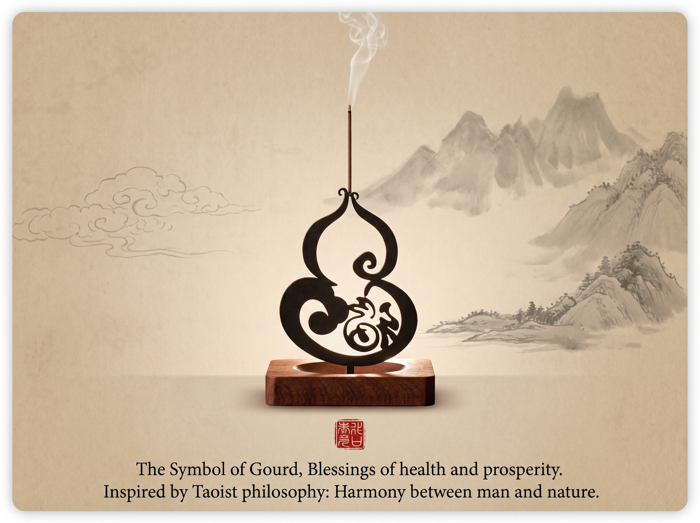 Zenflowing Taoist Gourd Harmony Copper & Wood Incense Holder