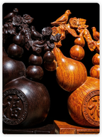 Zenflowing Five Blessings Wooden Gourd Sculpture - Ebony & Rosewood Home Decor for Good Fortune