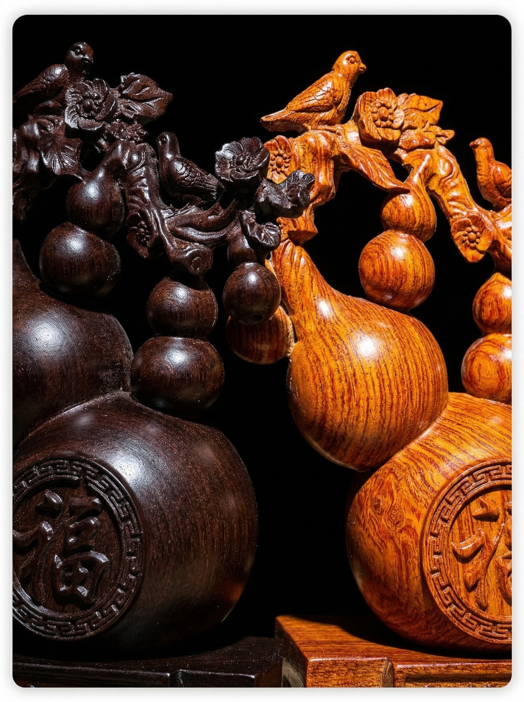 Zenflowing Five Blessings Wooden Gourd Sculpture - Ebony & Rosewood Home Decor for Good Fortune