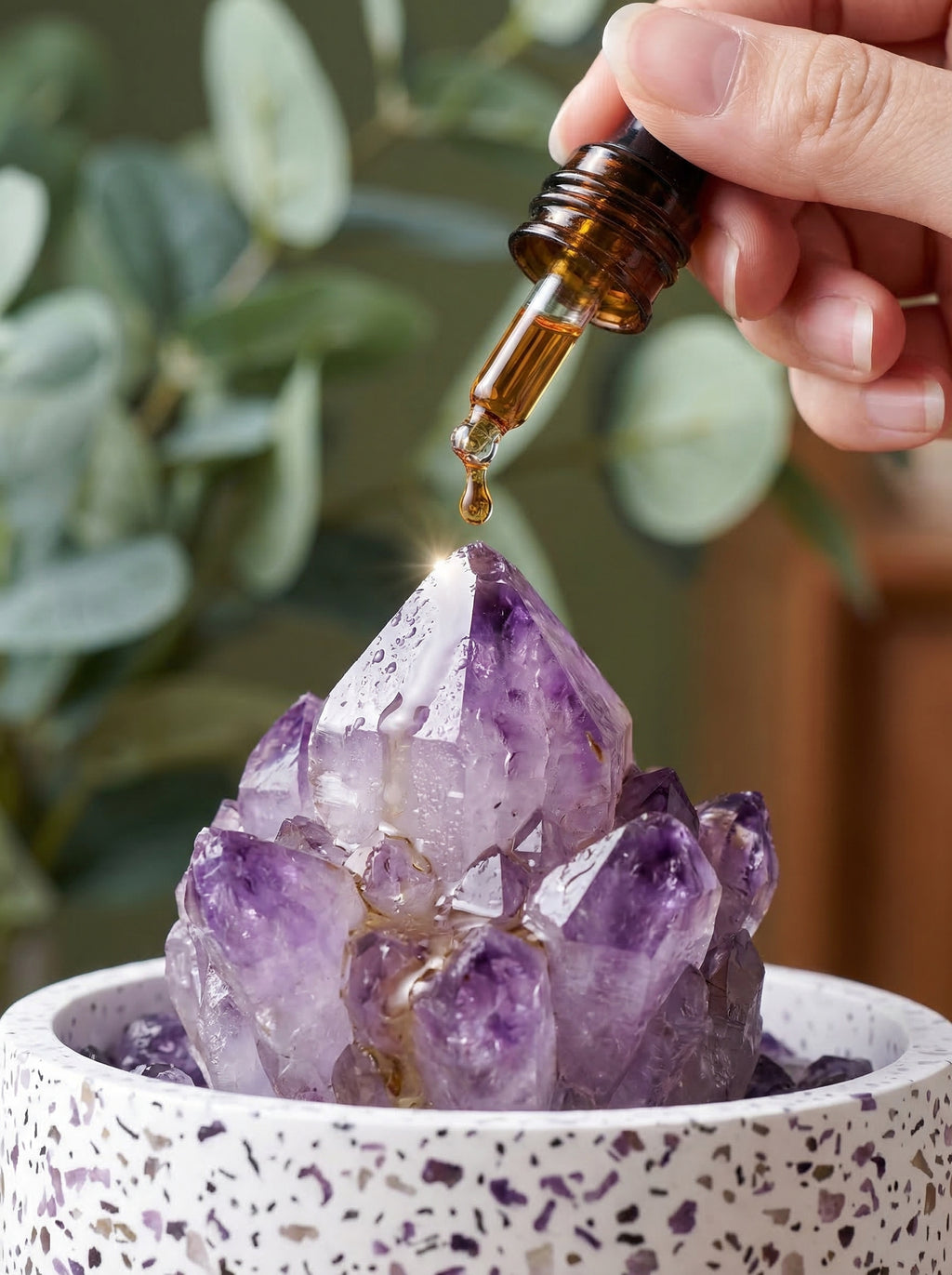 Zenflowing Crystal Cluster Potted Plant - Natural Amethyst Citrine Desk Decor & Aromatherapy Stone